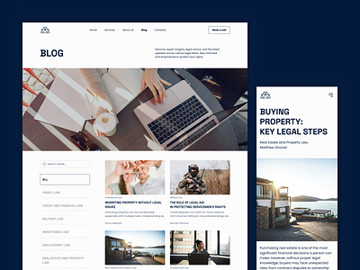 Blog Page for a Law Firm Website adaptive article blog branding clean design footer header interface landing page law law firm design mobile modern ui read responsive ui ux web design website