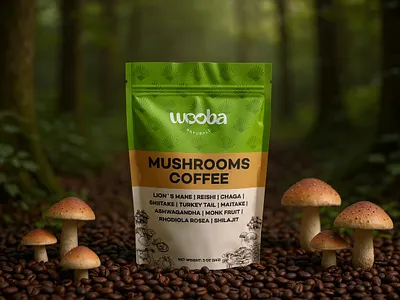 Mushroom Coffee Packaging branding coffee design graphic design illustration label design mushroom mushroom coffe packaging design pouch design pouch label product label design