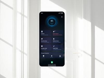 CleanX – Smart Cleaner, Security & Booster App Simple UI Design battery saver card cleaner app dark mode device optimizer glassmorphism illustration logo management app minimalism minimalist mobile app neumorphism phone booster privacy
