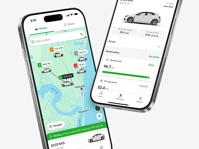 Quartix Tracking Mobile App Redesign bottom sheet clean design fleet gps graphic design map mobile app modern navigation swiss design tracking ui ux vehicle white