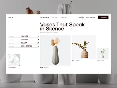 Brand Website - Krafta branding card design e commerce ecommerce home page illustration logo minimalism minimalist ui pricing product card ui uiux ux web web design website