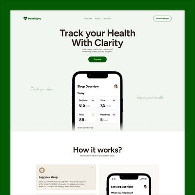 HealthSync app hero section home page landing page mobile app saas ui ui design web design website