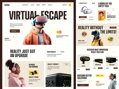 Everia - Virtual Reality Landing Page Website apple vision pro ar augmented reality ecommerce gaming homepage immersive landing page oculus spatial ui tech texhnology ux virtual reality vr web web design web marketing website website design