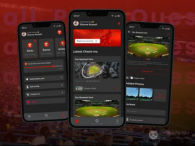 Ball Park Quest-Mobile App Design android app base ball app best branding creative design graphic design illustration ios mobile app prototyping ui user flows