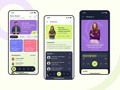 Podcast Mobile App — Podyssey app audiobook clean design fresh interface listen online mobile mobile app nav bar player podcast podcast app product ui ux