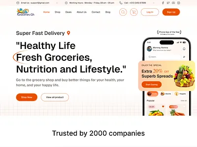 Grocery landing page cleandesign deliveryapp designinspiration ecommercedesign figmadesign groceryapp groceryui herosection homepagedesign interactiondesign landingpage minimalui modernui productdesign responsivedesign ui uidesigndaily ux webdesign
