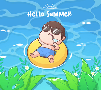 Summer Vibes adorable beach boys cheerful chibi enjoyment floating tire kawaii vacations wet