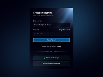 Sign Up / Create account card - Dark mode app card create account dark mode dark theme design form modern sign up ui ui ux user interface web app