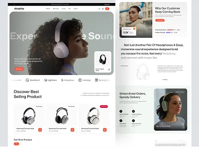 Daxplay Premium Headphones Landing Page creative ui d2c design inspiration ecommerce headphones homepage landing page lifestyle brand minimal design modern ui online store product design responsive ui shop now ui user experience ux visual design web design website layout