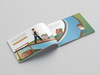 Reviviendo las memorias del agua en Granollers, by Xavi Romero. barn children city cuento cute design farmer granollers illustration print river río story vector well