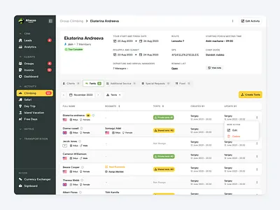 Altezza – Tour Group & Tent Assignment for SaaS Travel Platforms admin panel dashboard expedition planner group planner product design redesign project saas saas design tent assignment tour and travel tour management tour planners travel platform ui ux web app web design