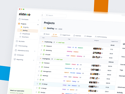 Time-tracking and project management web app - Zistemo redesign application clean dashboard design drumncode management project project management responsive time tracking ui ux web web app web app design web design web development
