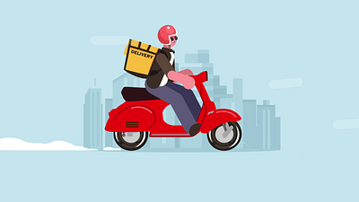 Looped Animation of Urban Delivery Ride 3d ae after effects animation c4d character city courier driver modern motion design motion graphics red rider scooter smoke smooth urban
