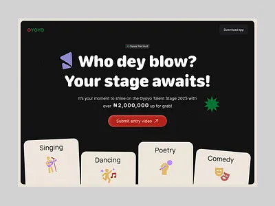 Hero section design for Oyoyo star hunt ui
