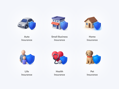 3D Icons for All Types of Insurance 3d 3dicons ai animation branding design designprincipal graphic design logo minimal ui uiux