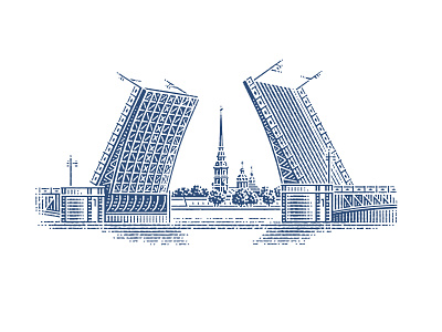 Drawbridges of Saint Petersburg for a pattern. bridge engraving etching pen and ink saint petersburg vector engraving woodcut