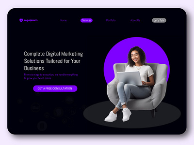 Digital Marketing Agency – Dark Mode Homepage UI agencywebsite cleanlayout creativedesign darkmode designconcept digitalmarketing figmadesign herosection homepagedesign landingpage marketingwebsite minimaldesign moderndesign responsivedesign uiinspiration uiux userinterface uxdesign webdesign websiteui