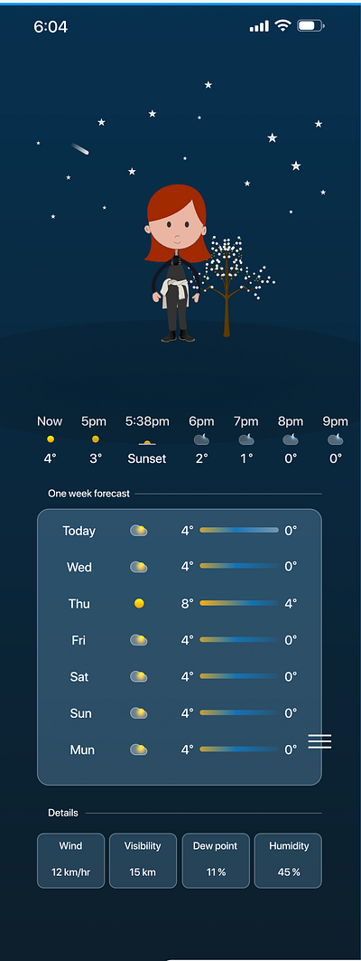 Weather application design and illsutrations mobiel app design