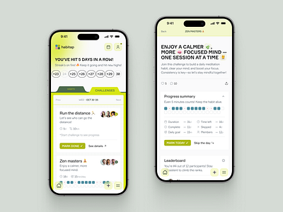 Habits App - Challenges app design habits illustration interface mobile app ui ux workout yoga