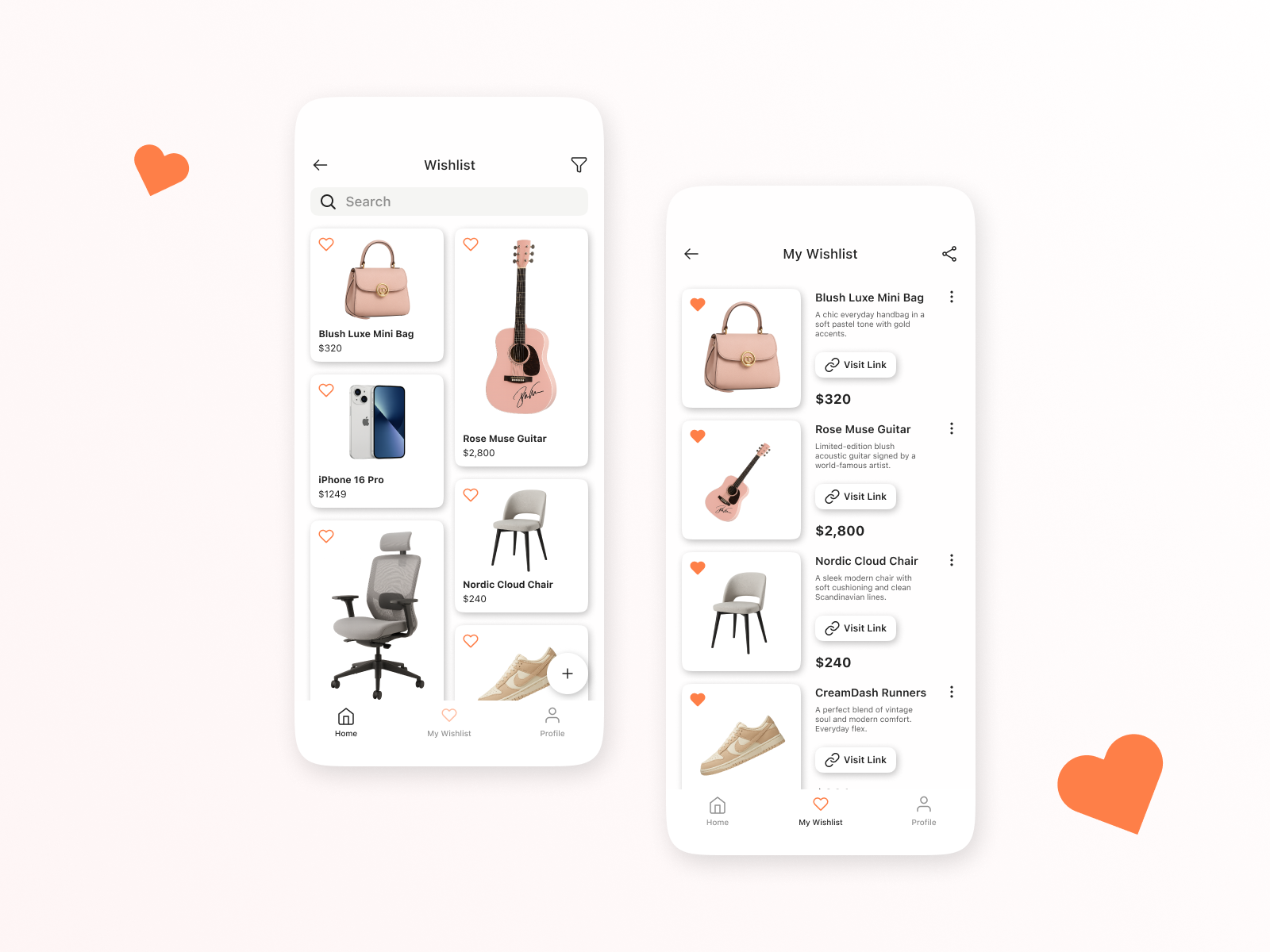 Wishlist App Concept — Week #1 Challenge UI appdesign dribbbleweeklywarmup figmadesign hyperactive design interface mobileapp mobileui productdesign uiconcept uiuxdesign weekly design contest wishlistapp