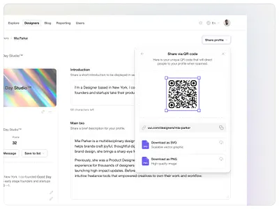 Share via QR code — Untitled UI copy link modal product design qr code share modal ui design user interface