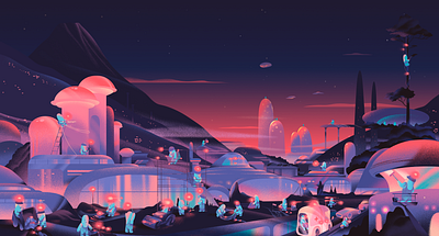The new illustration for the Kusari project branding buildings character city design download freebies graphic design header hero heroillustration homepage illustration monsters noise security web
