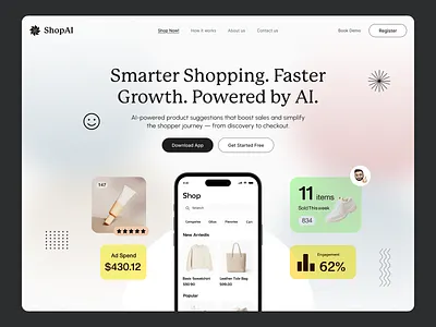 ShopAi Website ad campaign ads ai ai apps ai landing page ai product ai shopping ai website creative design online product sales shop shopping online social media ui ux web website