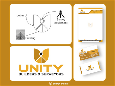 Logo design for Unity Builders and Surveyors adarsh thambi best logo designer in india brand identity branding builder logo building construction logo logo logo designer logo designer india logo designer kerala minimal survey equipment survey logo surveyor u logo unity