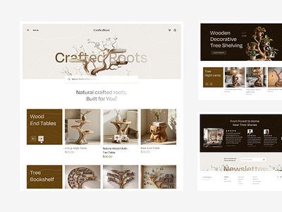 CraftedRoot - Wood shop bookshelf e commerce furniture graphic design homepage lamp landing page night lamp table website wood landing page wood shop wood table wood website wooden