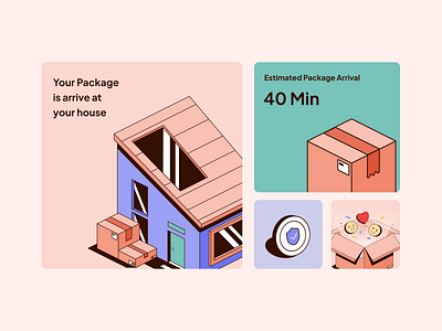 Delivery isometric illustrations components 3d box branding components delivery delivery app design emoji graphic design house illustration isometric logistic logistic app secure shipping timer ui widgets