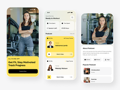 Fitness Podcast App Design fitness app fitness club fitness course fitness resource gym health app mobile mobile app online fitness app online training podcast app user interface wellness app workout app