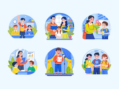 School Illustration Art Set academic backpack blackboard books classroom education homework illustration kids knowledge learning pencil school stationery student study subjects teacher university vector