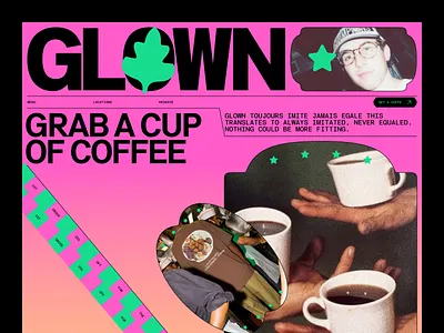 GLOWN — UI/UX design for coffee shop food website bakery barista brutalist website cafe coffee coffee beans coffee house coffee shop food landing page restaurant retro website tanim ui uiux design waxyweb web web design web template website