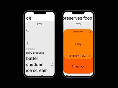 C'è Pantry - Shelf Life Tracker App app app design application application design clean clean ui food mobile app orange ui ui design ui ux user user experience user friendly user interface ux design vibrant colors