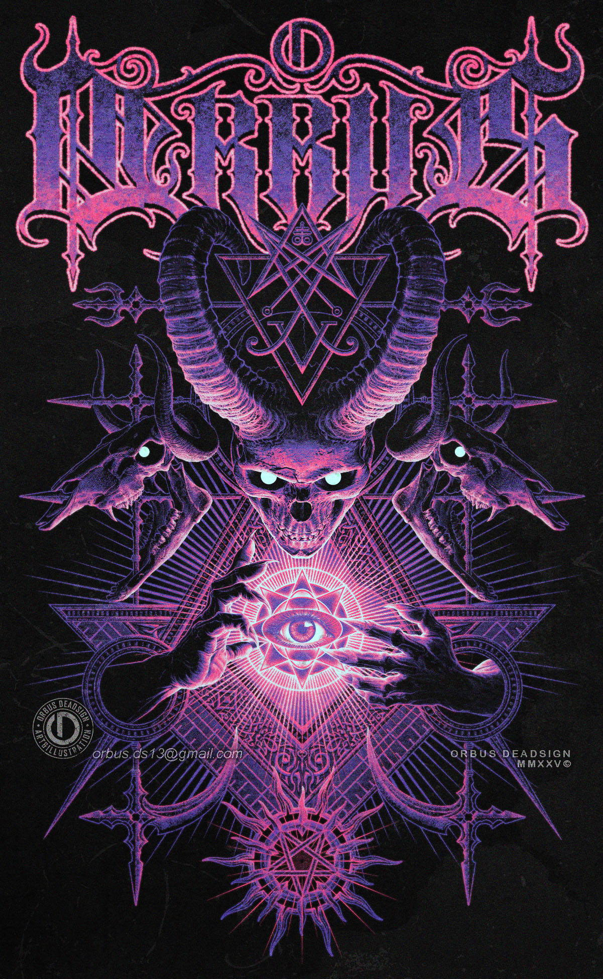 THE EYE - Artwork for Sale band merch black metal dark art death metal deathcore digital art gigs poster goat drawing heavy metal illuminati illustration merchandise design metal core metal fest orbusdeadsign satanic skull art skull illustration teedesign