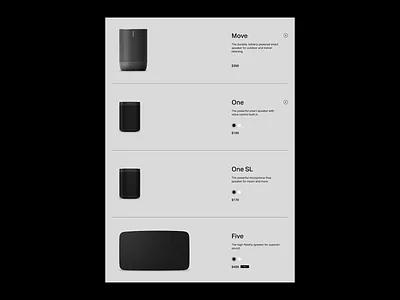 Sonos Product Line-up | Dark Mode audio clean dark mode design e commerce grey minimalist modern product product page product showcase speaker ui design user experience user interface ux ux design uxui design