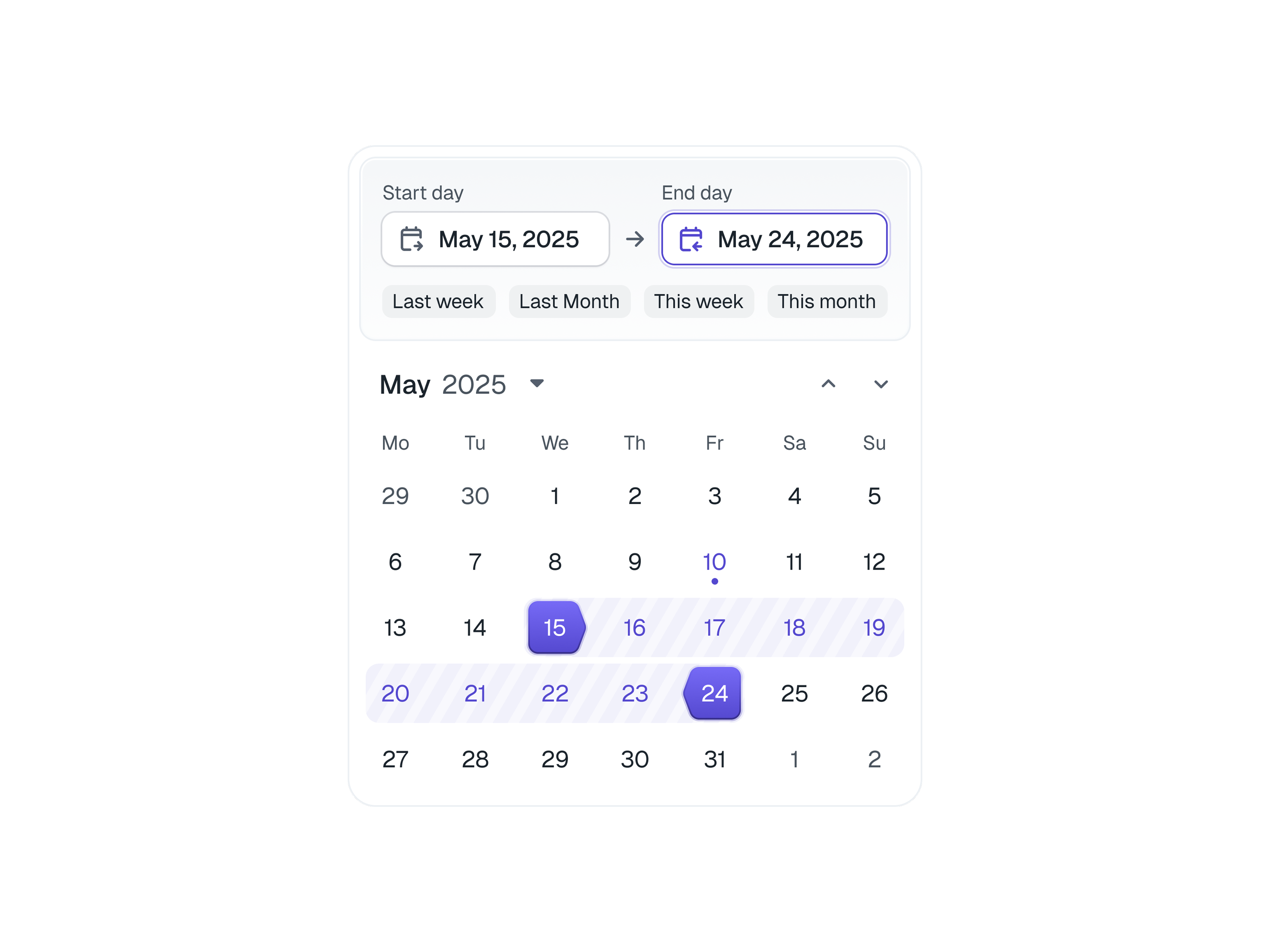 Date picker UI calendar clean component date picker date range dropdown minimal saas ui ux