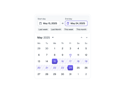Date picker UI calendar clean component date picker date range dropdown minimal saas ui ux