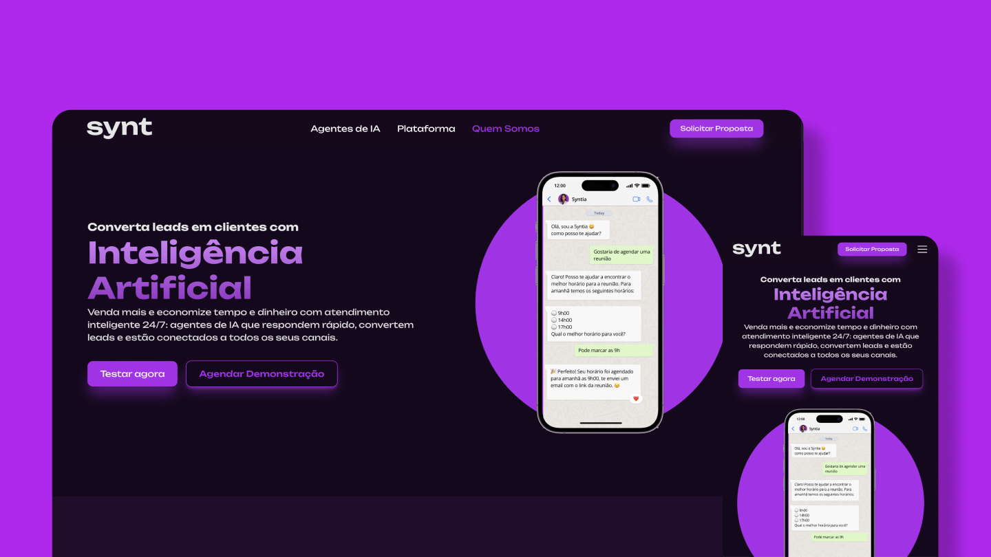 Synt - AI Customer Service Platform | Dark Purple Landing Page bitcoin crypto darkmode purble saas tech company ui webdesign