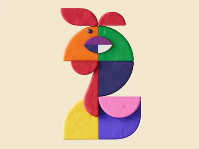 Geo Animals Numbers (Two - Chicken) 3d animals blender character chick chicken design eye flat vector green illustration number two numbers pink purple red shappes texture yellow