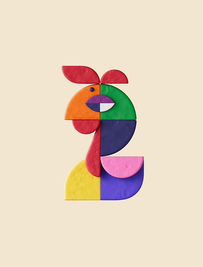 Geo Animals Numbers (Two - Chicken) 3d animals blender character chick chicken design eye flat vector green illustration number two numbers pink purple red shappes texture yellow