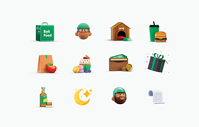 Bolt Brand Icons 3d animals apple blender branding burger character design dog drink icon illustration moon payment sugar sweets ui wallet yellow