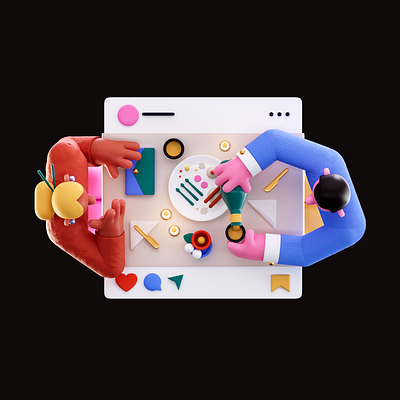 Skip the feed, Gift Card 3d blender blue character couple date night design drink eating fine dining flat vector food illustration instagram instagram post red yellow