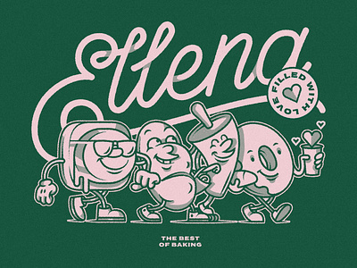 Ellena Mascots Illustration breakfast character cafe branding cartoon mascot character design coffee and donut flat illustration food branding grainy texture logotype milan arsenovic minimal color palette old school illustration quirky mascot raster texture retro character retro texture simple textured shadows two color illustration vintage mascot