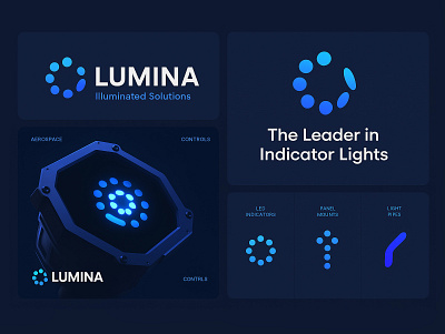 Lumina - Illuminated Solutions for Aerospace and Control Systems aerospace branding graphic design indicators industrial lighting logo modern mounts solutions systems visual