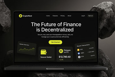 CryptoNest UI – Decentralized Finance Platform Dashboard blockchaindesign cryptodashboard cryptoplatform cryptoui darkdashboard decentralizedfinance defiui dribbbleinspo financeapp fintechui modernwebui neonui securewallet uxuidesign web3design