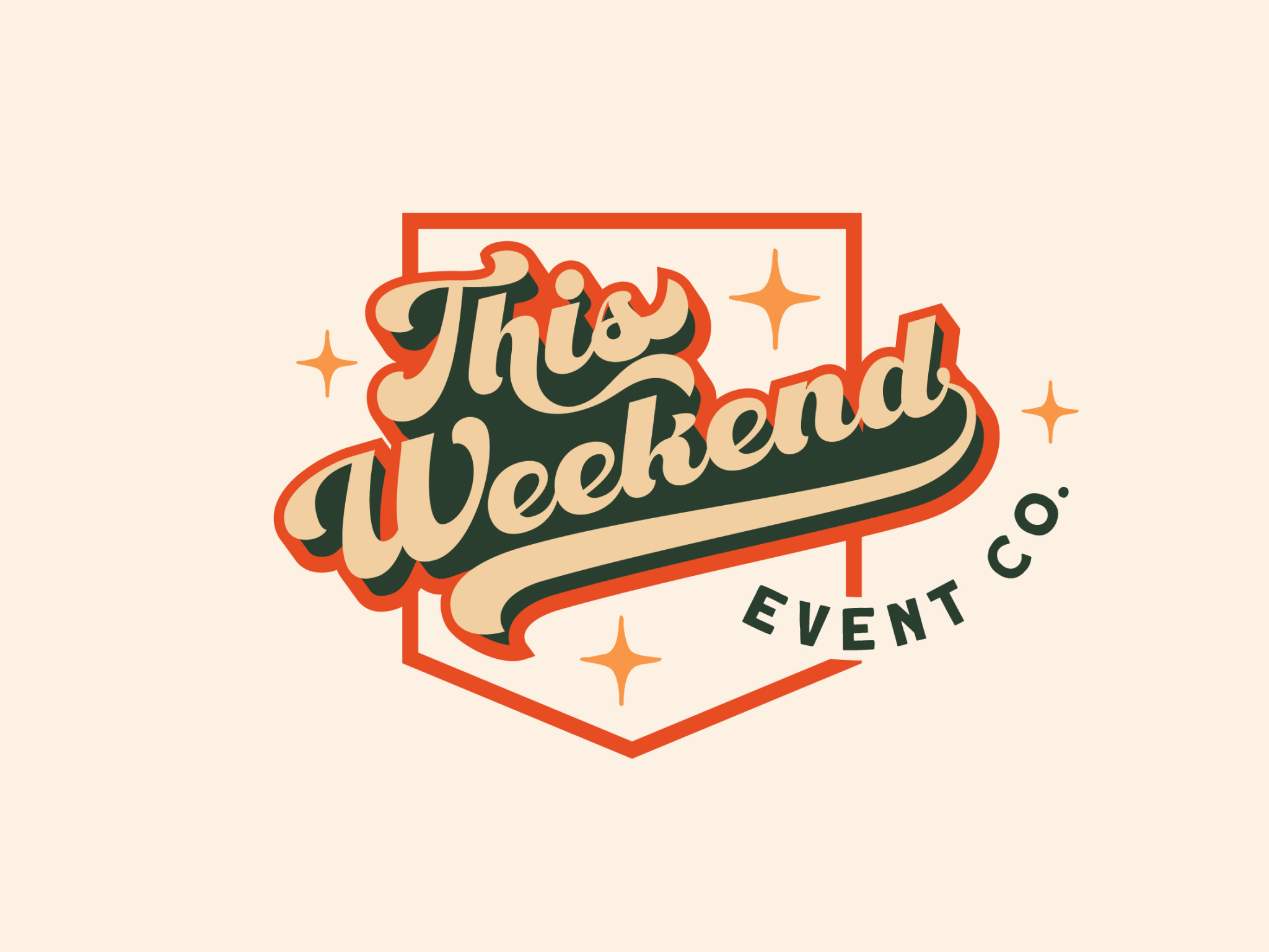 This Weekend Event Co. — Retro Badge Logo badge branding event branding flat design font pairings graphic design illustration logo logo badge orange and green retro retro branding retro color palette retro font stars vintage branding