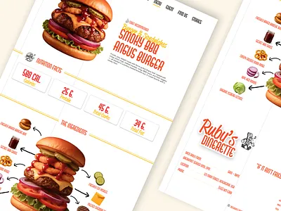 Restaurant Menu Detail Pages branding fastfood web design fastfoood food illustration interface landing page menu menu page nutritions fact restaurant retro retro design retro website design web design website website design