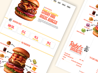 Restaurant Menu Detail Pages branding fastfood web design fastfoood food illustration interface landing page menu menu page nutritions fact restaurant retro retro design retro website design web design website website design