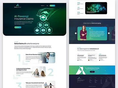 Delta Claims AI Landing Page ai insurance ai powered claims concept design decision making design figma graphic design insurance landing page design market risks photoshop ui website design